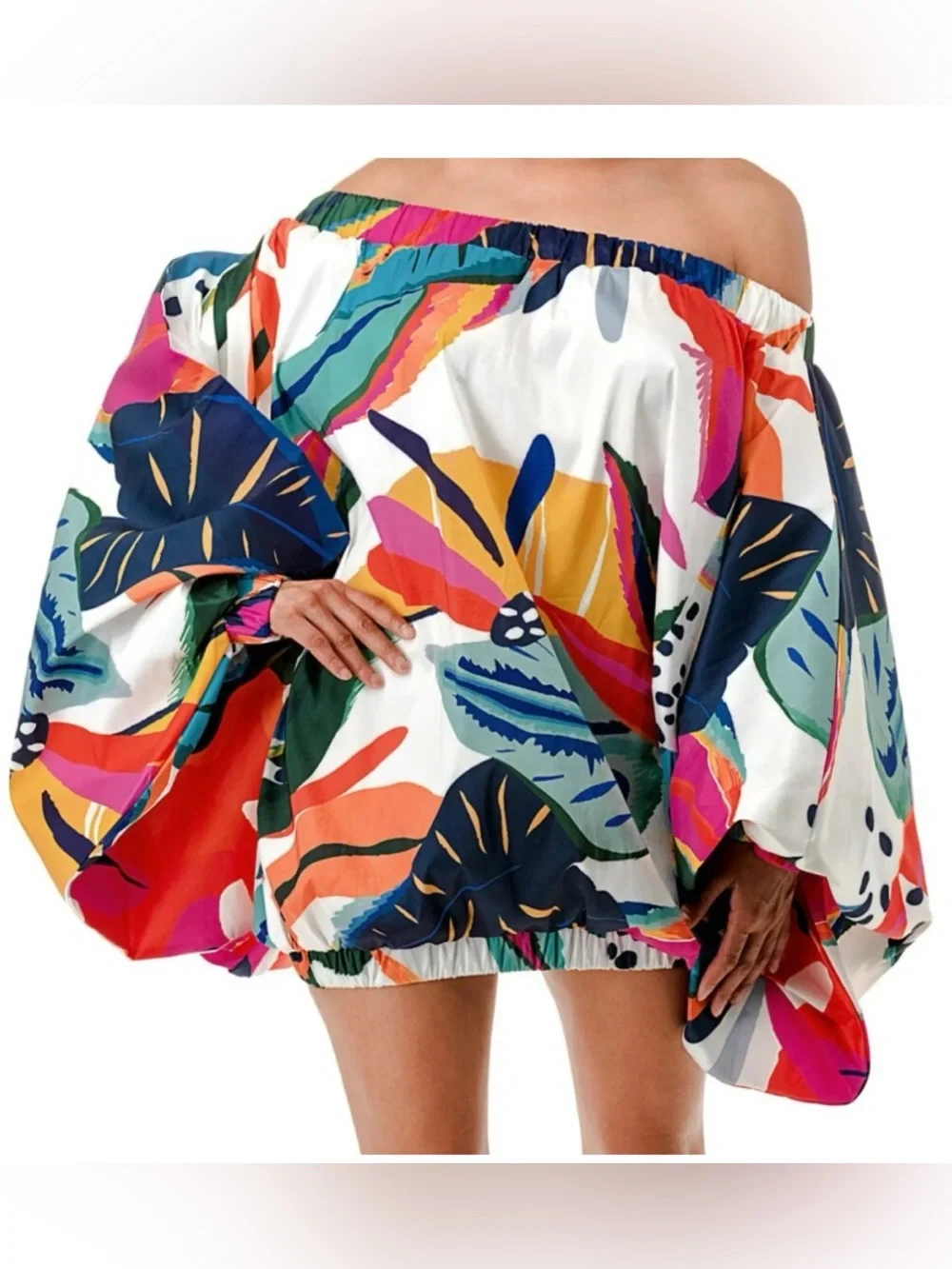 Plus Size Colorful Off the Shoulder Leaf Top by Polly Pearl